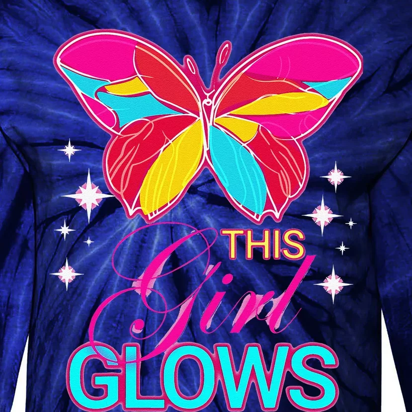 This Girl Glows Cute Girl Woman Tie Dye 80s Party Team Tie-Dye Long Sleeve Shirt