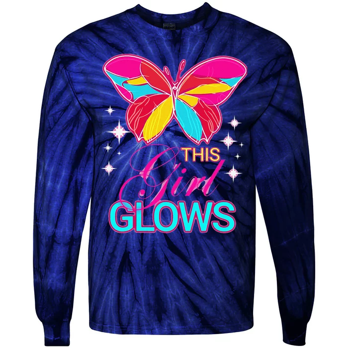 This Girl Glows Cute Girl Woman Tie Dye 80s Party Team Tie-Dye Long Sleeve Shirt