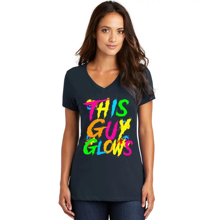 This Guy Glows Cute Boy Man Party Team Women's V-Neck T-Shirt