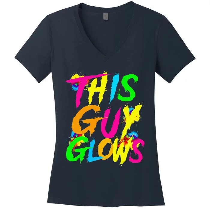 This Guy Glows Cute Boy Man Party Team Women's V-Neck T-Shirt