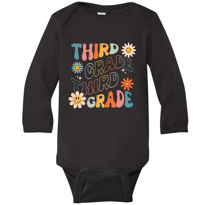 Third Grade Groovy Back To School Team Teacher Student Baby Long Sleeve Bodysuit