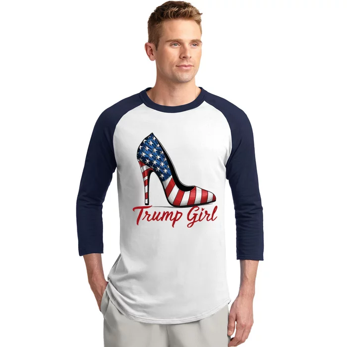 Trump Girl High Heel Stilettos American Flag Trump 2024 Baseball Sleeve Shirt