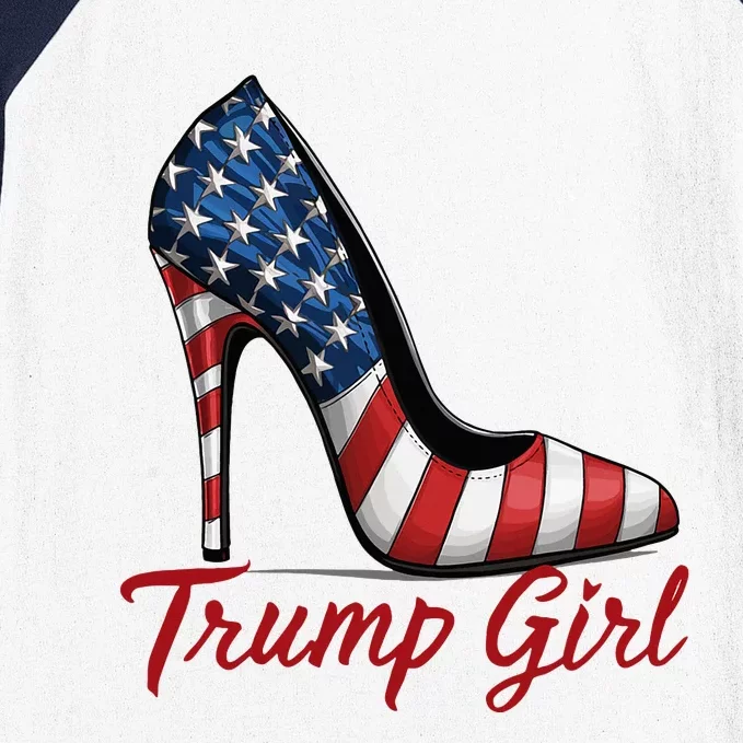 Trump Girl High Heel Stilettos American Flag Trump 2024 Baseball Sleeve Shirt