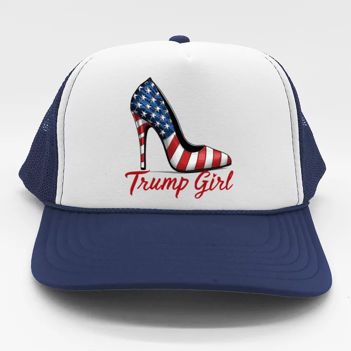 Trump Girl High Heel Stilettos American Flag Trump 2024 Trucker Hat