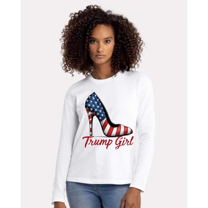 Trump Girl High Heel Stilettos American Flag Trump 2024 Womens Cotton Relaxed Long Sleeve T-Shirt