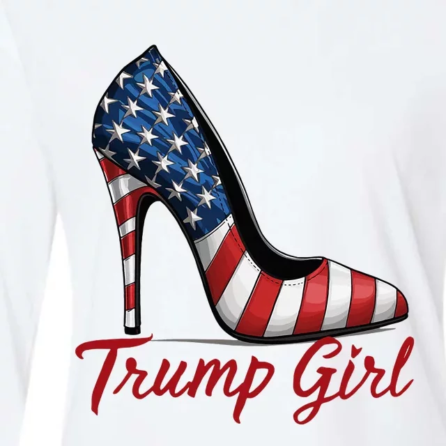 Trump Girl High Heel Stilettos American Flag Trump 2024 Womens Cotton Relaxed Long Sleeve T-Shirt