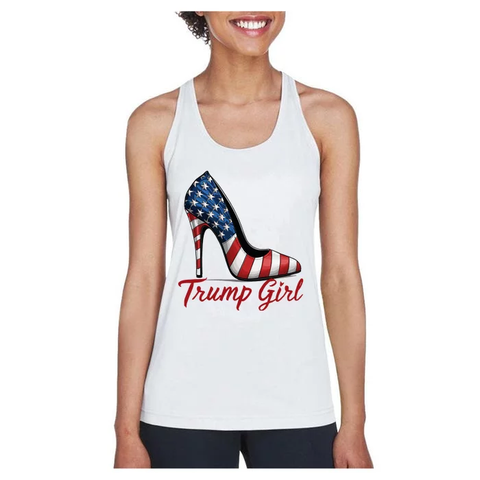 Trump Girl High Heel Stilettos American Flag Trump 2024 Women's Racerback Tank