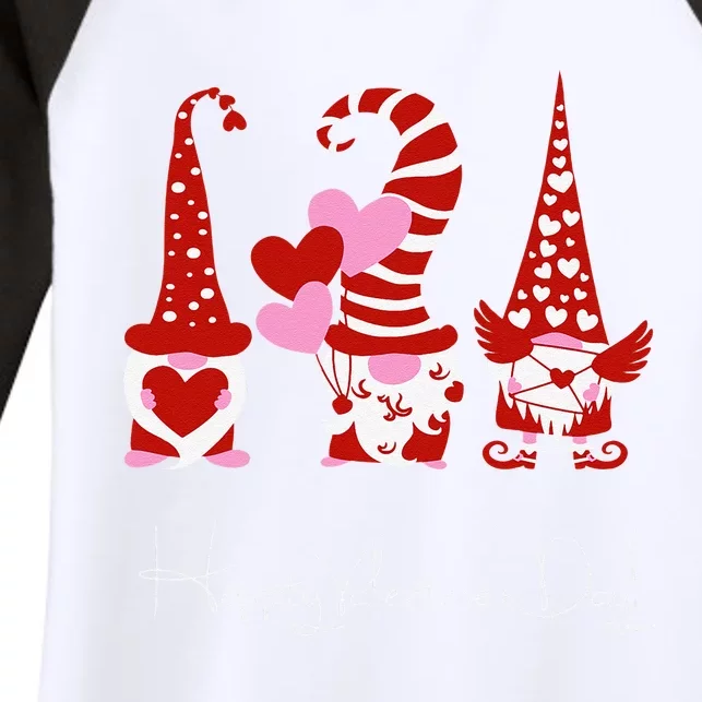 Three Gnomes Holding Hearts Valentiness Love Women's Tri-Blend 3/4-Sleeve Raglan Shirt