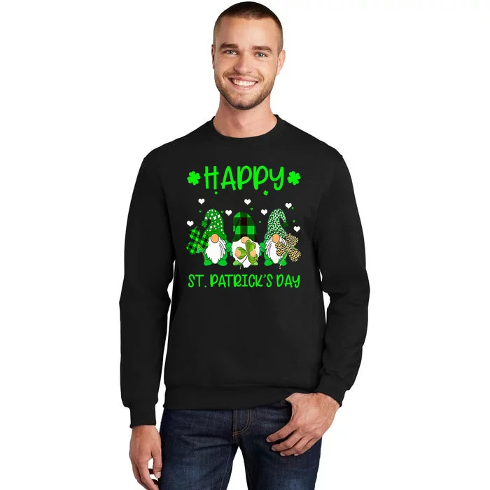 Three Gnomes Holding Shamrock Leopard Plaid St Patrick's Day Sweatshirt