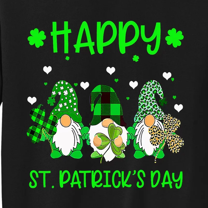 Three Gnomes Holding Shamrock Leopard Plaid St Patrick's Day Sweatshirt