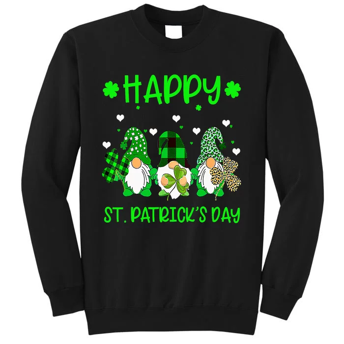 Three Gnomes Holding Shamrock Leopard Plaid St Patrick's Day Sweatshirt