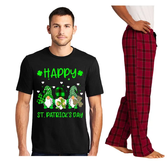 Three Gnomes Holding Shamrock Leopard Plaid St Patrick's Day Pajama Set