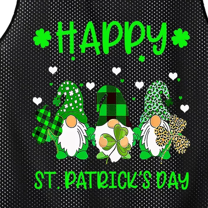 Three Gnomes Holding Shamrock Leopard Plaid St Patrick's Day Mesh Reversible Basketball Jersey Tank