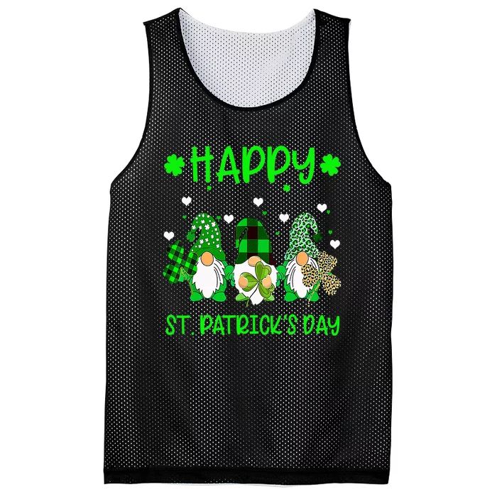 Three Gnomes Holding Shamrock Leopard Plaid St Patrick's Day Mesh Reversible Basketball Jersey Tank