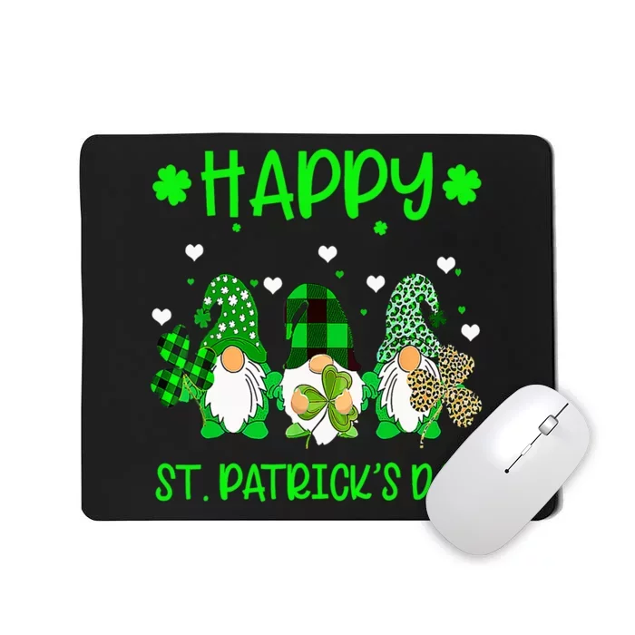 Three Gnomes Holding Shamrock Leopard Plaid St Patrick's Day Mousepad