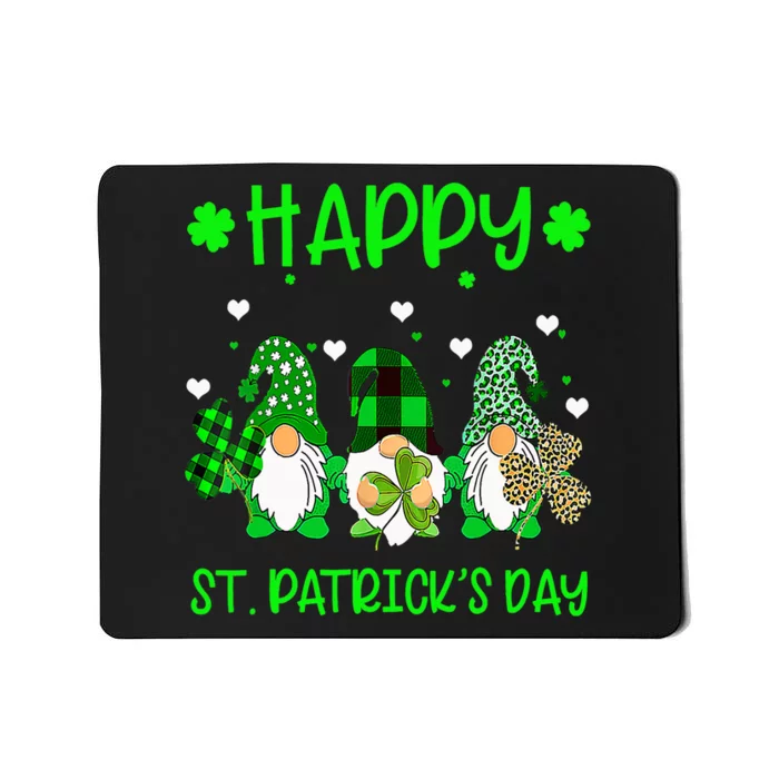 Three Gnomes Holding Shamrock Leopard Plaid St Patrick's Day Mousepad