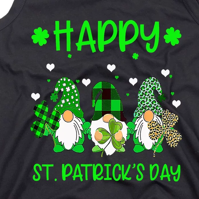 Three Gnomes Holding Shamrock Leopard Plaid St Patrick's Day Tank Top