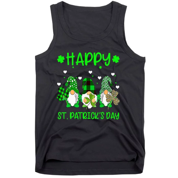 Three Gnomes Holding Shamrock Leopard Plaid St Patrick's Day Tank Top