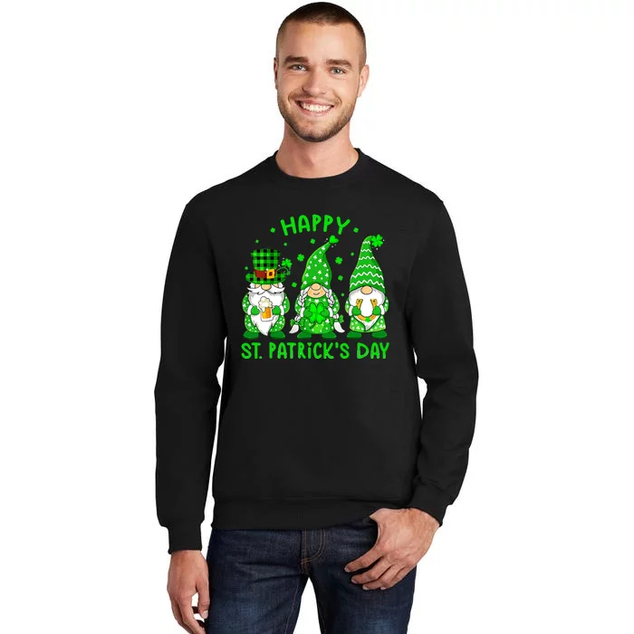 Three Gnomes Holding Shamrock Leopard Plaid St Patrick's Day Sweatshirt