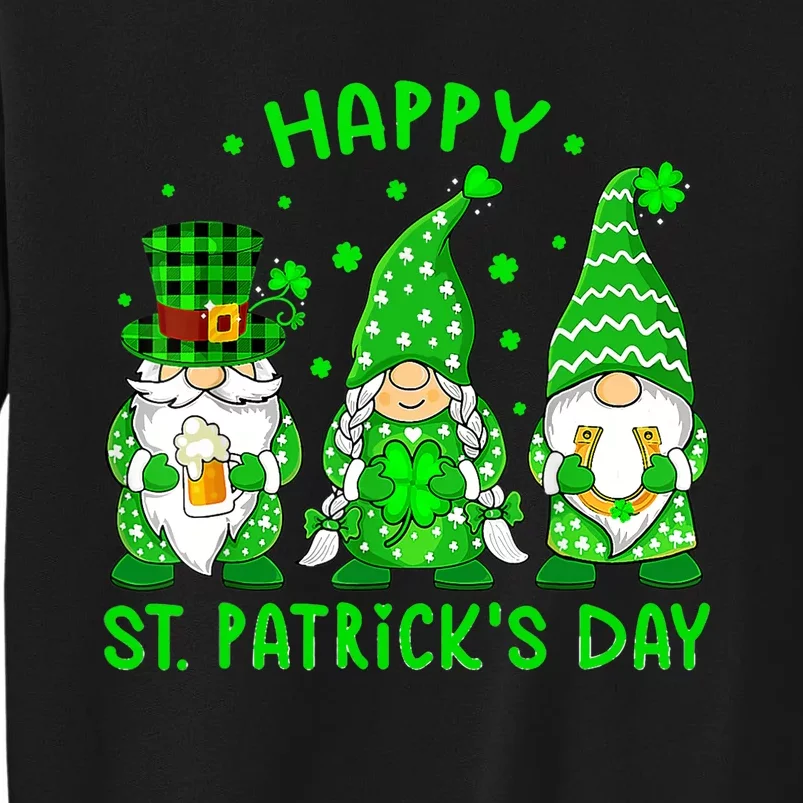 Three Gnomes Holding Shamrock Leopard Plaid St Patrick's Day Sweatshirt