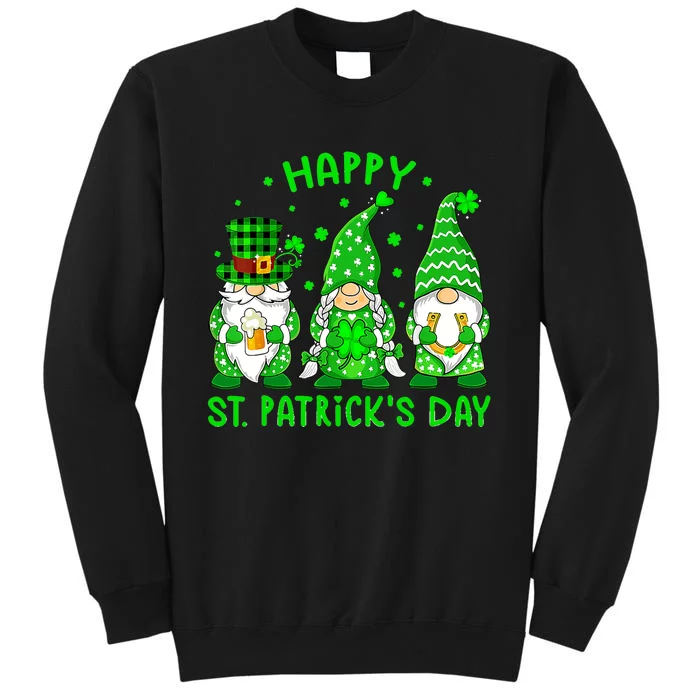 Three Gnomes Holding Shamrock Leopard Plaid St Patrick's Day Sweatshirt