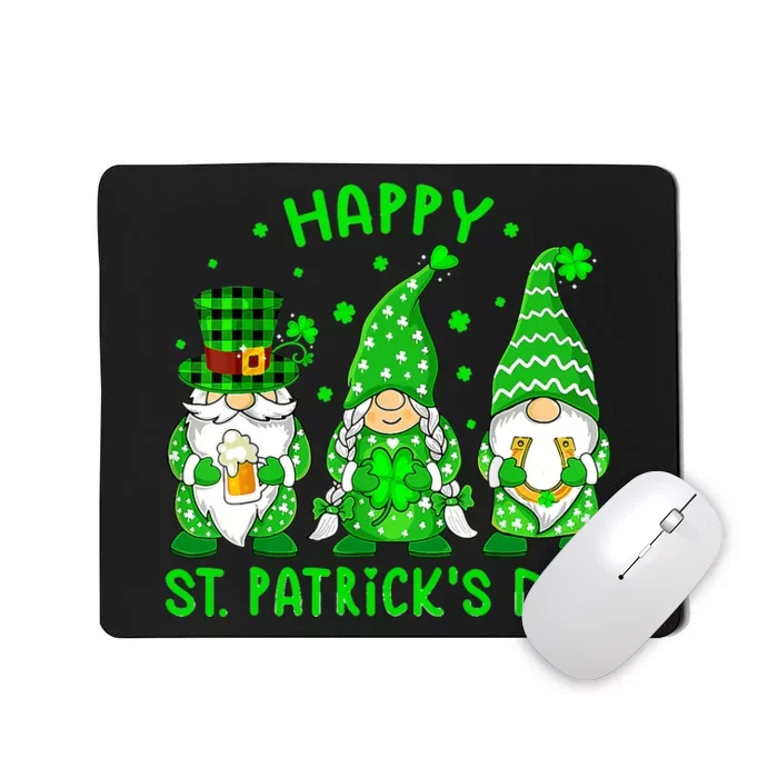 Three Gnomes Holding Shamrock Leopard Plaid St Patrick's Day Mousepad