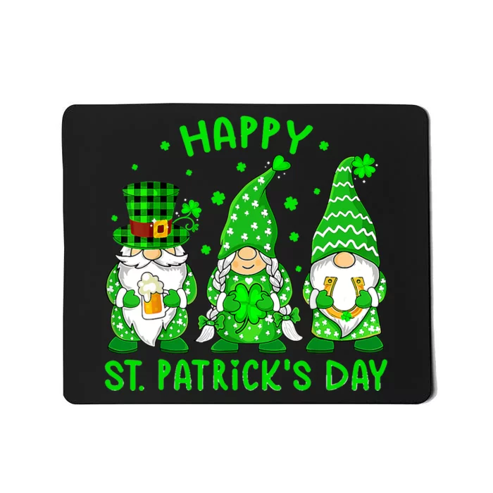 Three Gnomes Holding Shamrock Leopard Plaid St Patrick's Day Mousepad