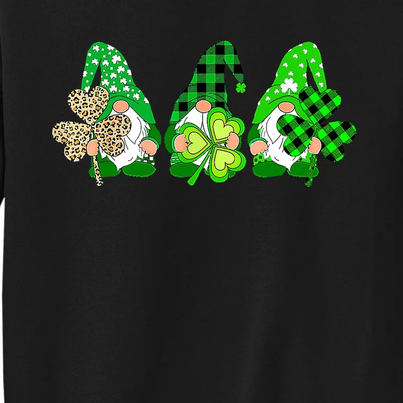 Three Gnomes Holding Shamrock Plaid Leopard St Patrick's Day Sweatshirt