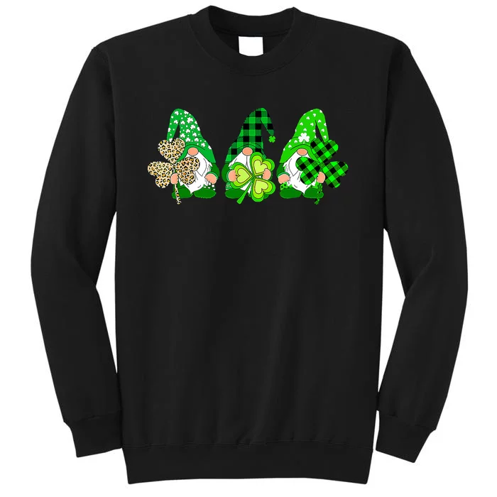 Three Gnomes Holding Shamrock Plaid Leopard St Patrick's Day Sweatshirt