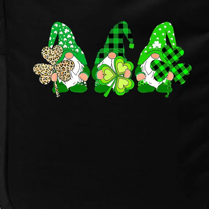 Three Gnomes Holding Shamrock Plaid Leopard St Patrick's Day Impact Tech Backpack