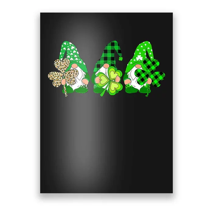 Three Gnomes Holding Shamrock Plaid Leopard St Patrick's Day Poster