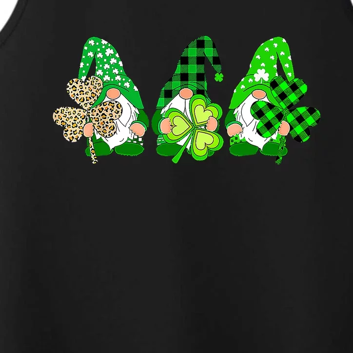 Three Gnomes Holding Shamrock Plaid Leopard St Patrick's Day Performance Tank