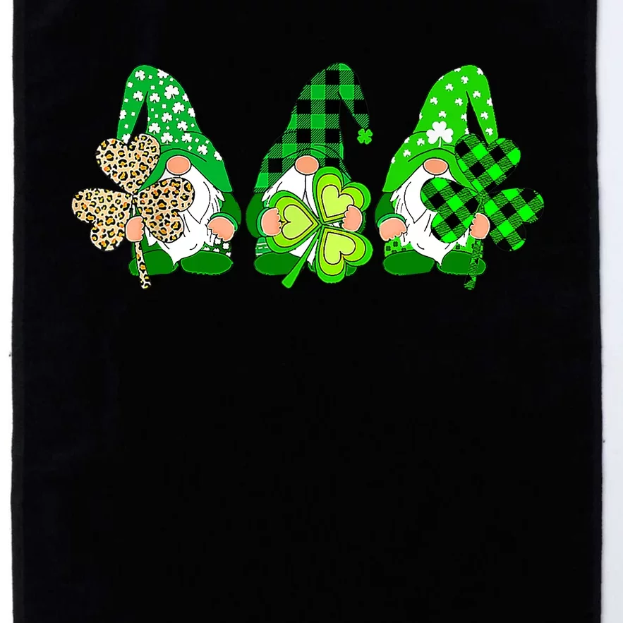 Three Gnomes Holding Shamrock Plaid Leopard St Patrick's Day Platinum Collection Golf Towel