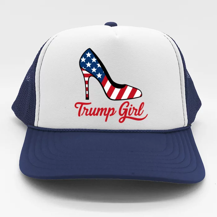 Trump Girl High Heels Stilettos American Flag Trump 2024 Patriotic Fashion Trucker Hat