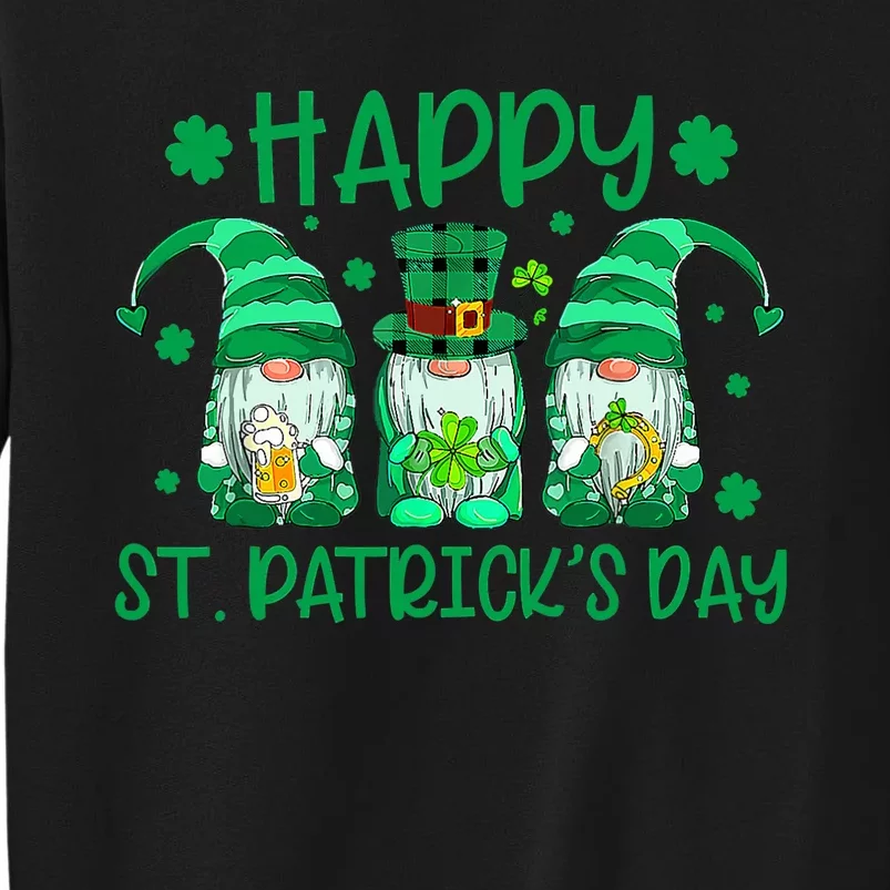 Three Gnomes Holding Shamrock Leopard Plaid St Patrick's Day Sweatshirt