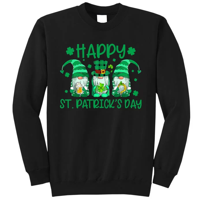 Three Gnomes Holding Shamrock Leopard Plaid St Patrick's Day Tall Sweatshirt