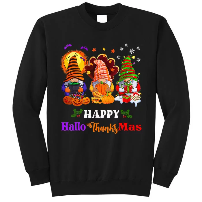 Three Gnomes Halloween Merry Christmas Happy Hallothanksmas Tall Sweatshirt