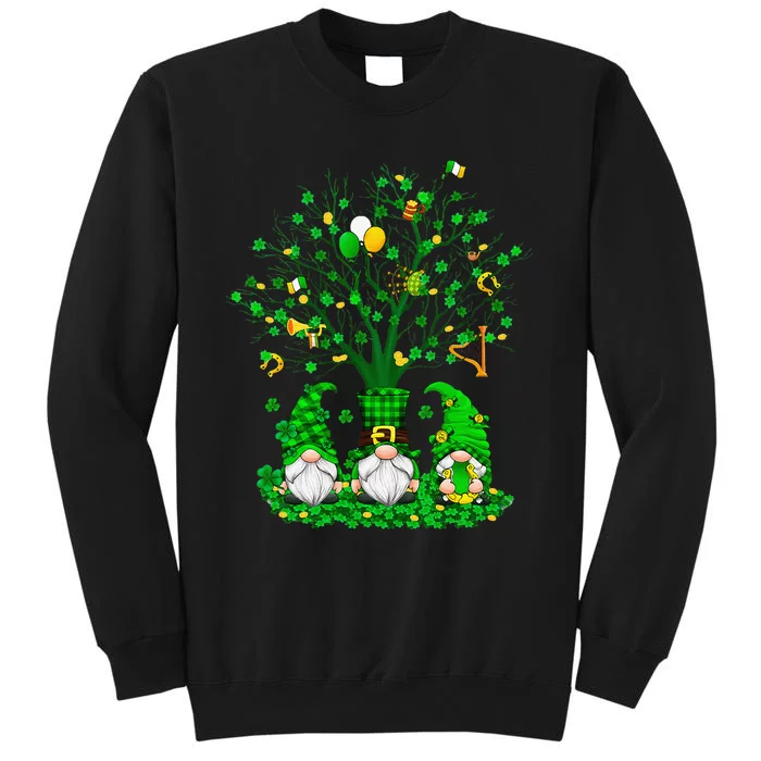 Three Gnomes Holding Shamrock Leopard Plaid St Patrick's Day Funny Sweatshirt