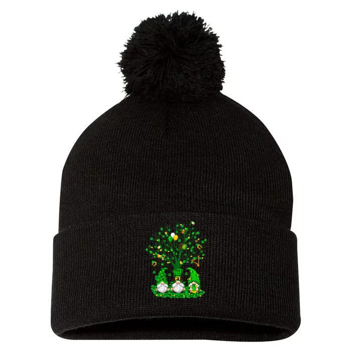 Three Gnomes Holding Shamrock Leopard Plaid St Patrick's Day Funny Pom Pom 12in Knit Beanie