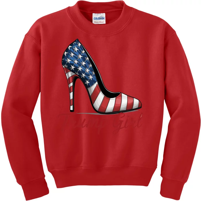 Trump Girl High Heels Stilettos American Flag Trump 2024 Election Season Attire Kids Sweatshirt