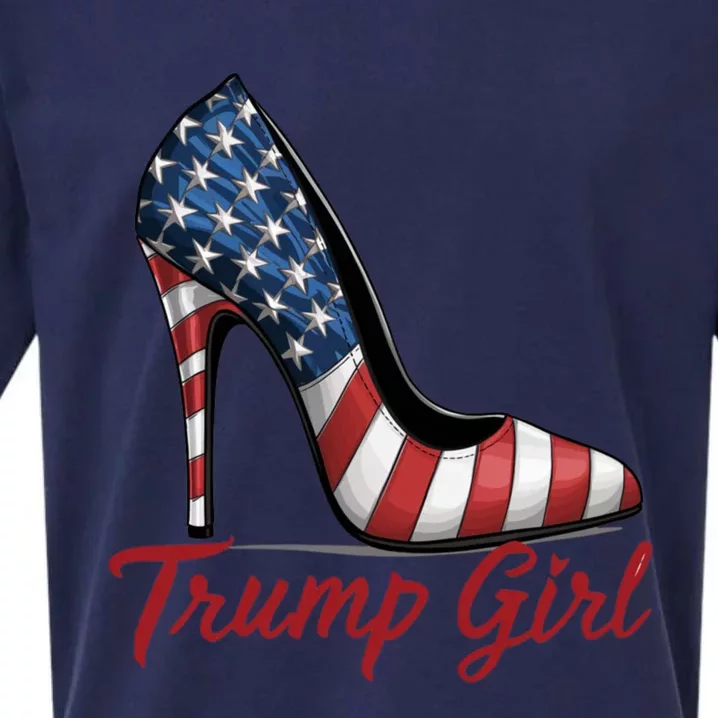 Trump Girl High Heel Stilettos American Flag Trump 2024 Sueded Cloud Jersey T-Shirt