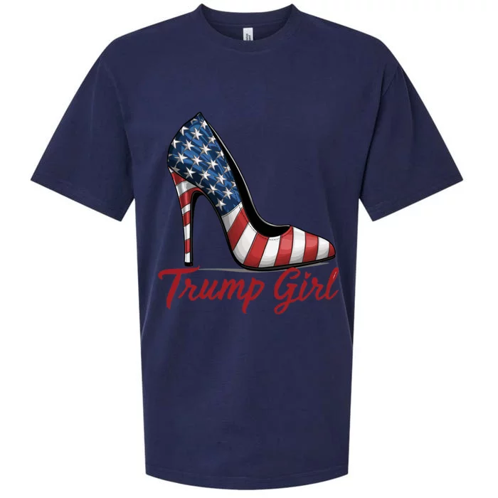 Trump Girl High Heel Stilettos American Flag Trump 2024 Sueded Cloud Jersey T-Shirt