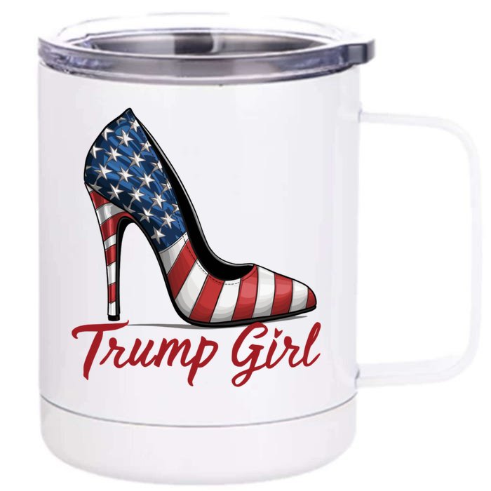 Trump Girl High Heel Stilettos American Flag Trump 2024 Front & Back 12oz Stainless Steel Tumbler Cup