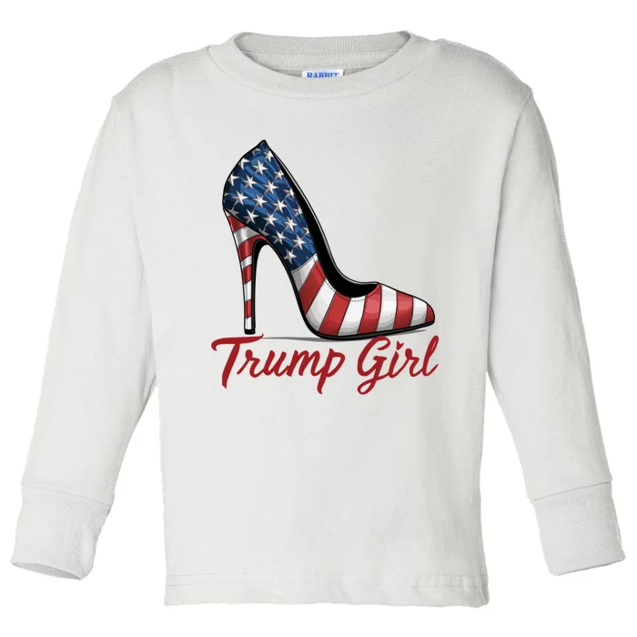 Trump Girl High Heel Stilettos American Flag Trump 2024 Toddler Long Sleeve Shirt