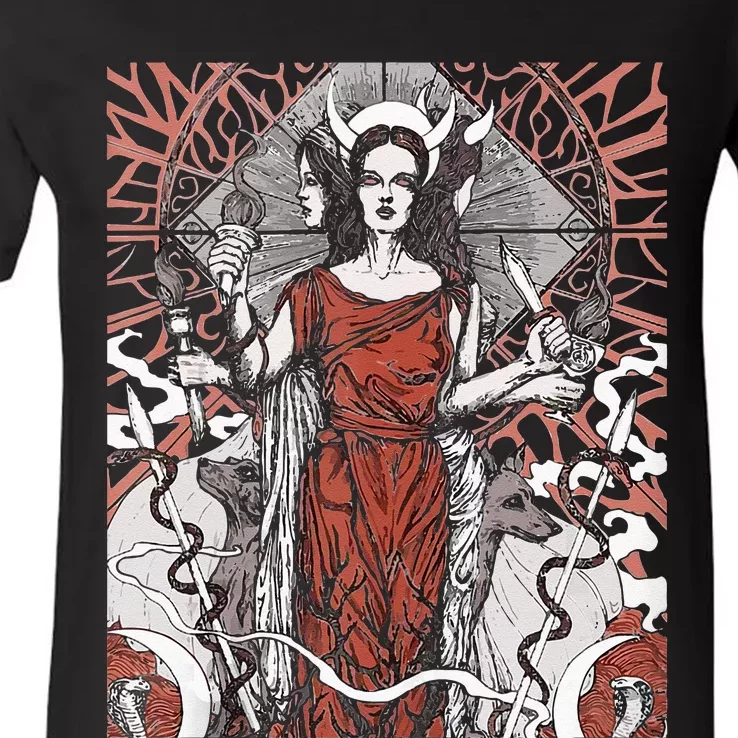 The Goddess Hecate Tarot Card Triple Wiccan Pagan Moon Witch V-Neck T-Shirt