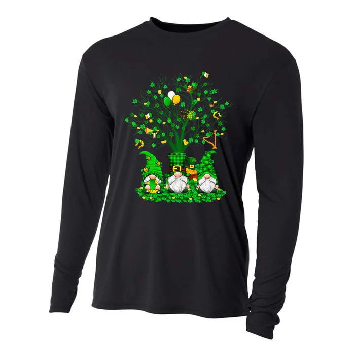 Three Gnomes Holding Shamrock Leopard Plaid St Patrick's Day Cooling Performance Long Sleeve Crew