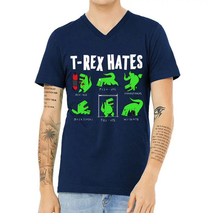 TRex Gym Hating Dinosaur V-Neck T-Shirt