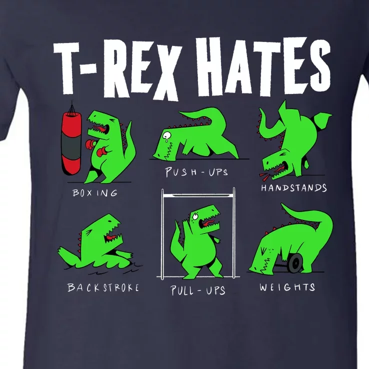 TRex Gym Hating Dinosaur V-Neck T-Shirt