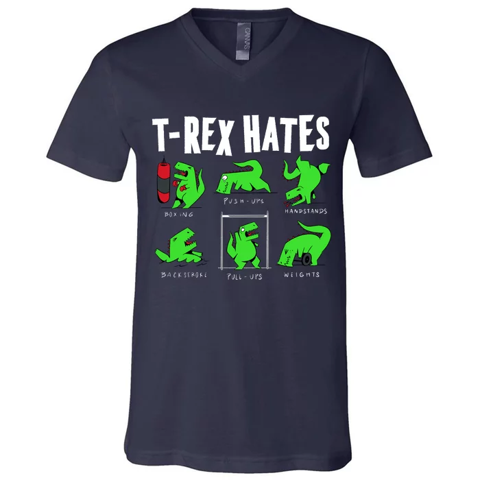 TRex Gym Hating Dinosaur V-Neck T-Shirt