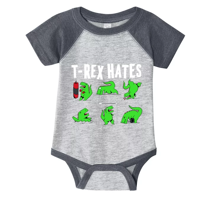 TRex Gym Hating Dinosaur Infant Baby Jersey Bodysuit